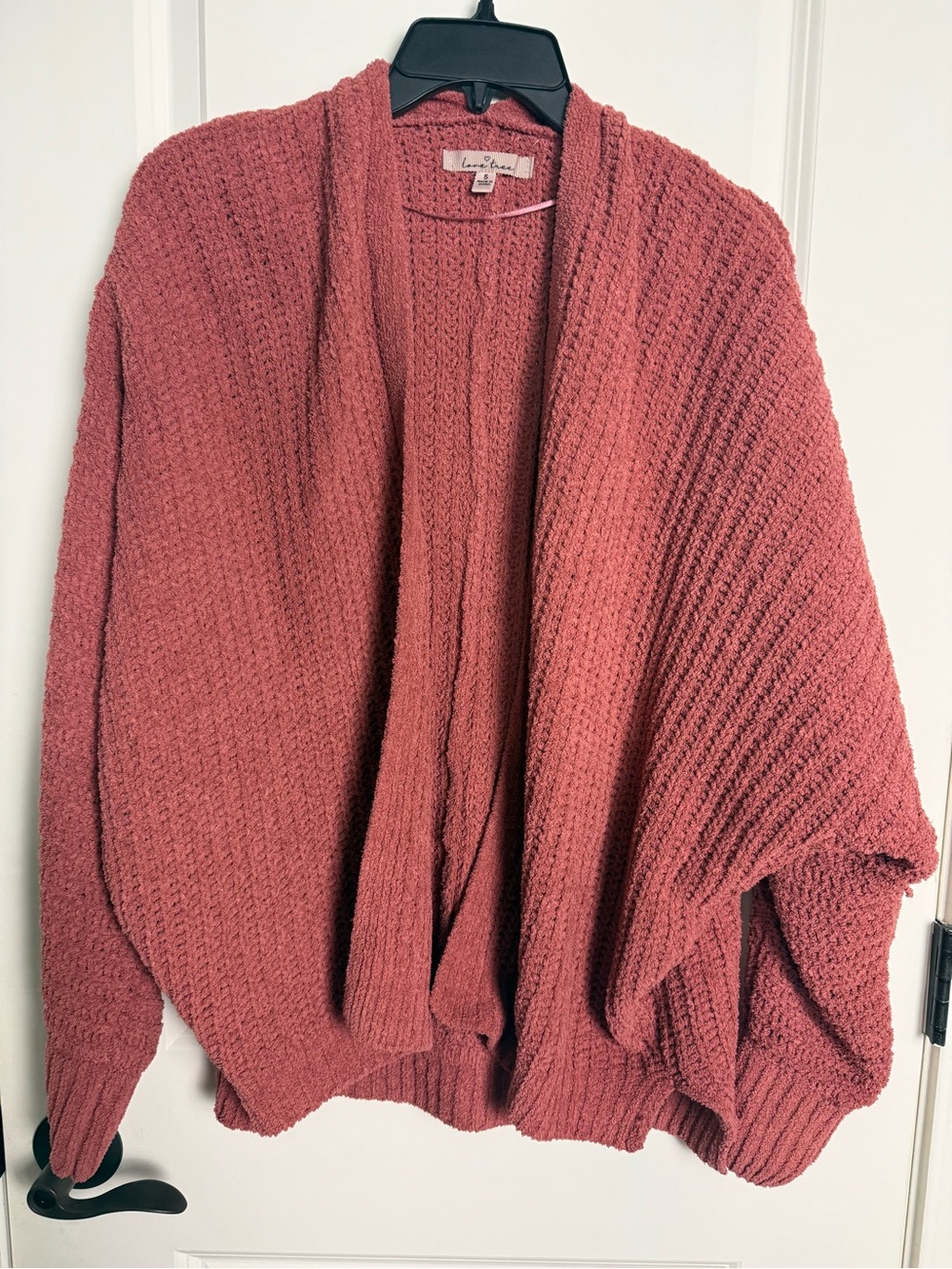 Love Tree Open-Front Chunky Knit Cardigan - Rose